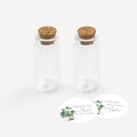 Gastgeschenk Mini Glasröhrchen mit Aufkleber Salz & Pfeffer "Eukalyptus Ranken" 2er Set unpersonalisiert