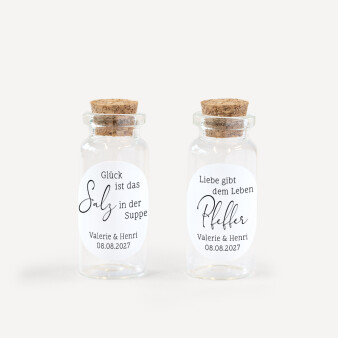Gastgeschenk Mini Glasröhrchen mit Aufkleber Salz & Pfeffer "Minimalistisch" 2er Set