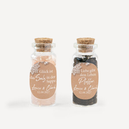 Gastgeschenk Mini Glasröhrchen mit Aufkleber Salz...