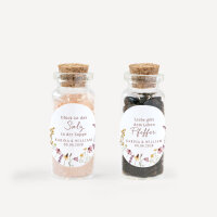 Gastgeschenk Mini Glasröhrchen mit Aufkleber Salz & Pfeffer "Wildromantische Blüten" 2er Set