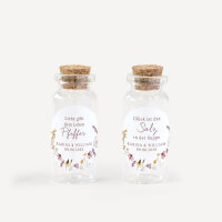 Gastgeschenk Mini Glasröhrchen mit Aufkleber Salz & Pfeffer "Wildromantische Blüten" 2er Set