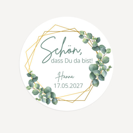 40 x Aufkleber Hochzeit "Eukalyptus Geometrie" 3 cm online selbst gestalten