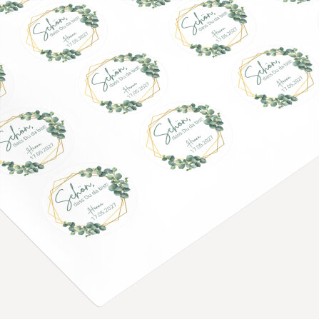 40 x Aufkleber Hochzeit "Eukalyptus Geometrie" 3 cm online selbst gestalten