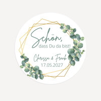 40 x Aufkleber Hochzeit "Eukalyptus Geometrie" 3 cm online selbst gestalten