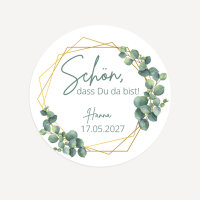 40 x Aufkleber Hochzeit "Eukalyptus Geometrie" 3 cm online selbst gestalten