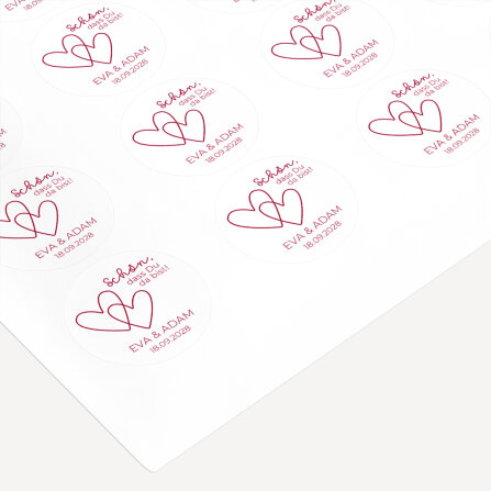 24 x Aufkleber Hochzeit "Zwei Herzen" 4 cm online selbst gestalten