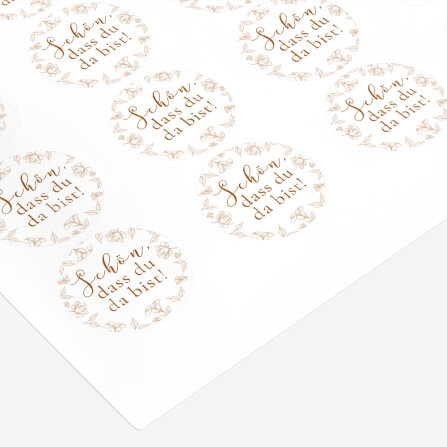 24 x Aufkleber Hochzeit "Rustikale Spitze" 4 cm Schön, dass du da bist!