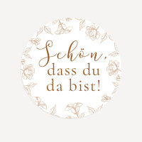 24 x Aufkleber Hochzeit "Rustikale Spitze" 4 cm Schön, dass du da bist!