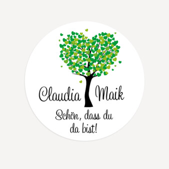 40 x Aufkleber Hochzeit "Herzbaum" grün 3 cm online selbst gestalten