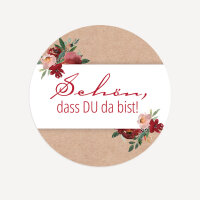 40 x Aufkleber Hochzeit "Vintage rote Blumen" 3 cm Schön, dass Du da bist!