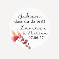 40 x Aufkleber Hochzeit "Trockenblumen Mohn" 3 cm online selbst gestalten