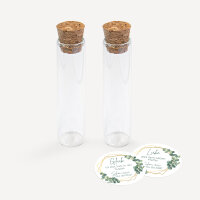 Gastgeschenk Glasröhrchen mit Aufkleber Salz & Pfeffer "Eukalyptus Geometrie" 2er Set unpersonalisiert