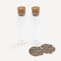 Gastgeschenk Glasröhrchen mit Aufkleber Salz & Pfeffer "Holz und Spitze" 2er Set unpersonalisiert