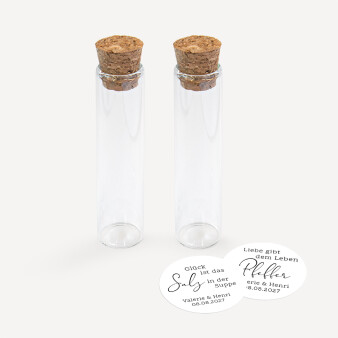 Gastgeschenk Glasröhrchen mit Aufkleber Salz & Pfeffer "Minimalistisch" 2er Set