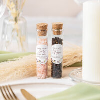 Gastgeschenk Glasröhrchen mit Aufkleber Salz & Pfeffer "Wildromantische Blüten" 2er Set