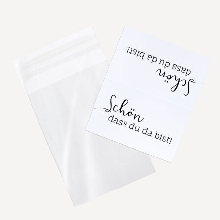 Gastgeschenk Tüte transparent mit Etikett "Minimalistisch" Schön, dass du da bist!