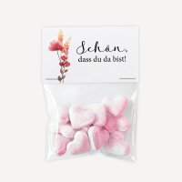 Gastgeschenk Tüte transparent mit Etikett "Trockenblumen Mohn" Schön, dass du da bist!