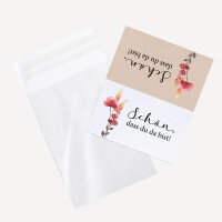 Gastgeschenk Tüte transparent mit Etikett "Trockenblumen Mohn" Schön, dass du da bist!