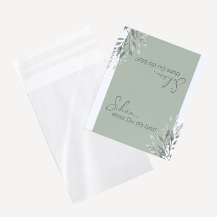 Gastgeschenk Tüte transparent mit Etikett "Blätter Salbei" Schön, dass Du da bist!