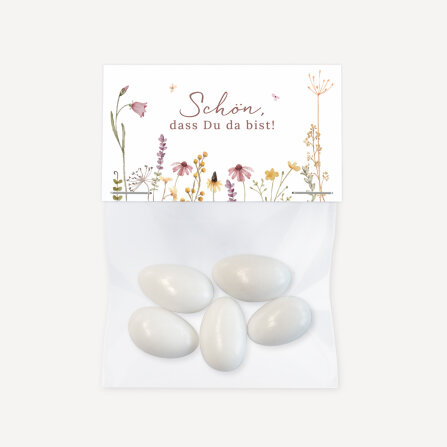 Gastgeschenk Tüte transparent mit Etikett "Wildromantische Blüten"