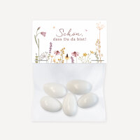 Gastgeschenk Tüte transparent mit Etikett "Wildromantische Blüten"