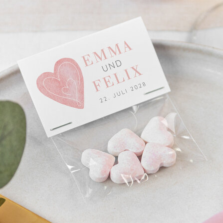 Gastgeschenk Tüte transparent mit Etikett "Herz"