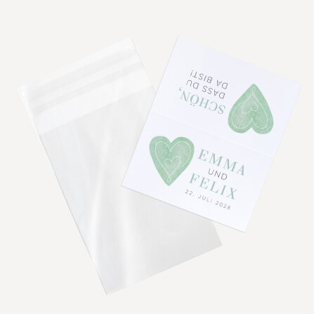 Gastgeschenk Tüte transparent mit Etikett "Herz"