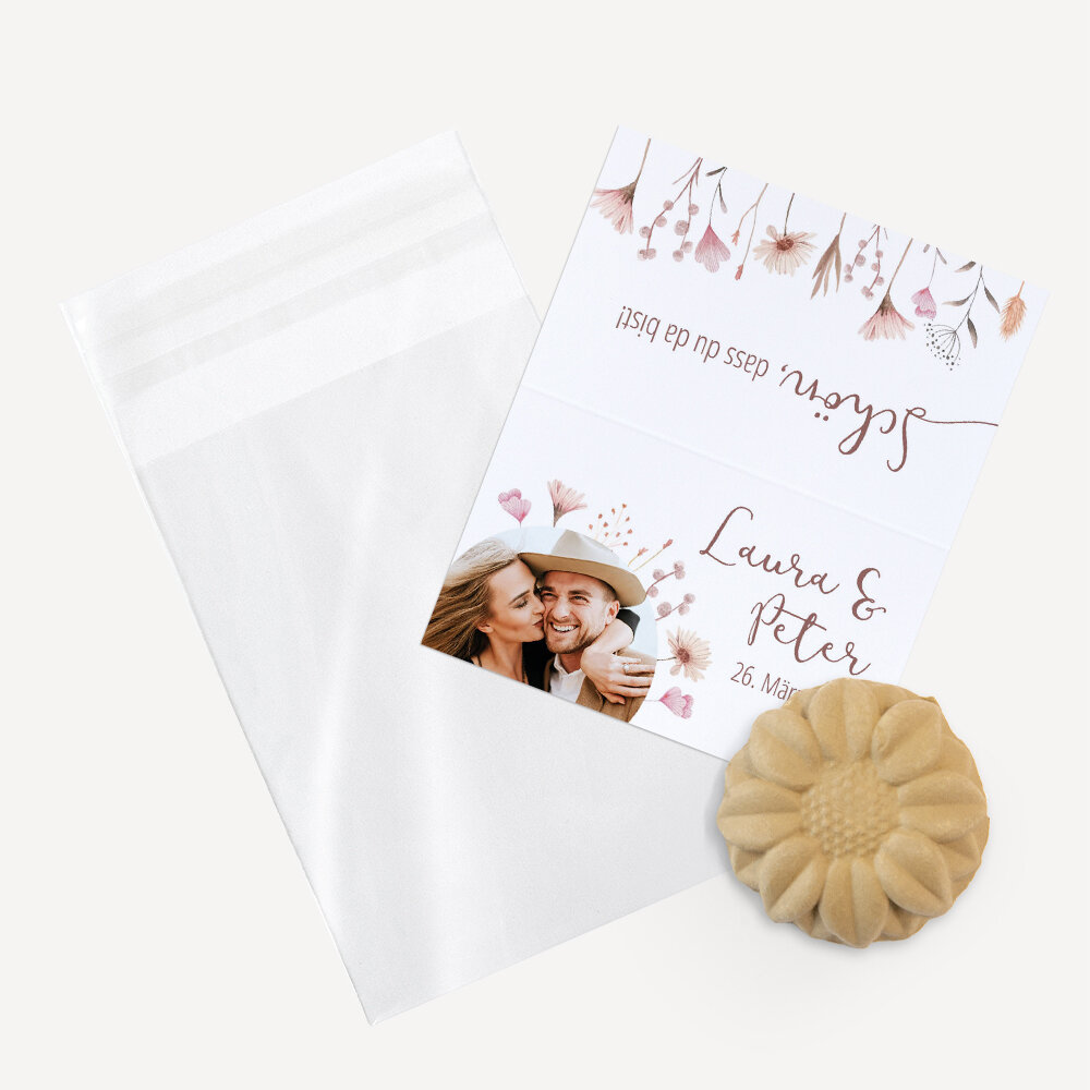 Gastgeschenk Samenbombe mit Etikett "Wild Flowers"