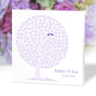Einladungskarte Hochzeit Love Birds lila