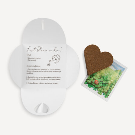 Gastgeschenk Anzuchtset Herz "Rustikale Spitze" Glücksklee Schön, dass du da bist!