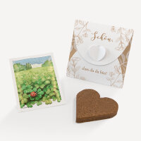 Gastgeschenk Anzuchtset Herz "Rustikale Spitze" Glücksklee Schön, dass du da bist!