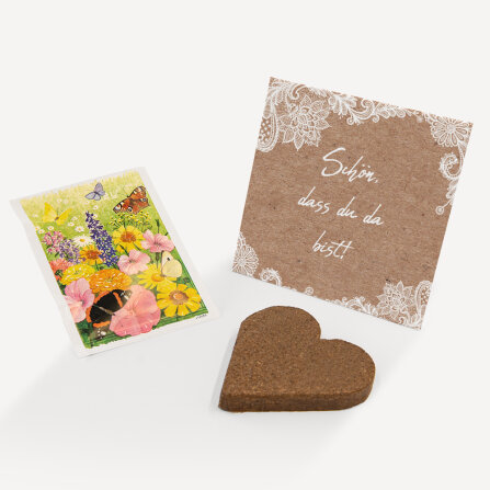 Gastgeschenk Anzuchtset Herz "Vintage Spitze" Blumenwiese Schön, dass Du da bist!