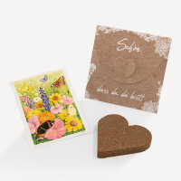 Gastgeschenk Anzuchtset Herz "Vintage Spitze" Blumenwiese Schön, dass Du da bist!
