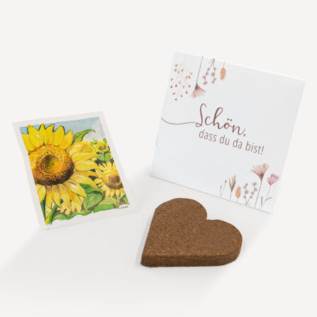 Gastgeschenk Anzuchtset Herz "Wild Flowers" Sonnenblume Schön, dass du da bist!