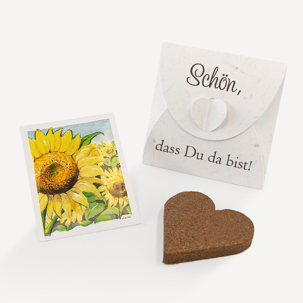 Gastgeschenk Anzuchtset Herz "Simply Nature" Sonnenblume Schön, dass Du da bist!