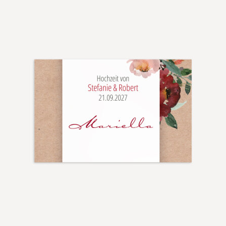 Tischkarte Hochzeit "Vintage rote Blumen" inkl....