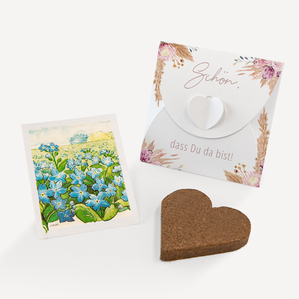 Gastgeschenk Anzuchtset Herz "Pampasgras" Vergissmeinnicht Schön, dass Du da bist!
