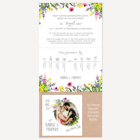 Hochzeitseinladung "Wildblumen" ohne Anhänger