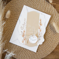 Hochzeitseinladung Wellenform "Trockengras" inkl. Anhänger & Band