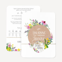 Hochzeitseinladung runde Ecken "Wildblumen" inkl. Anhänger & Band