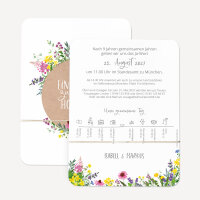 Hochzeitseinladung runde Ecken "Wildblumen" inkl. Anhänger & Band