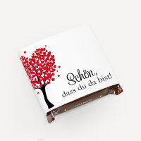 Banderole Mini Schokolade "Herzbaum" rot Schön, dass du da bist!