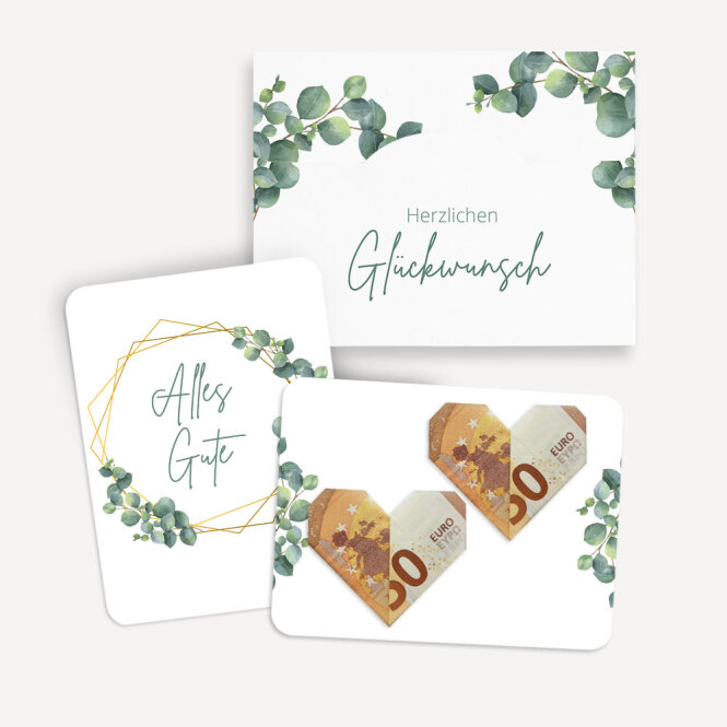 Geldgeschenk Verpackung Hochzeit mit Grußkarte "Eukalyptus Geometrie"