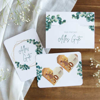 Geldgeschenk Verpackung Hochzeit mit Grußkarte "Eukalyptus Geometrie"