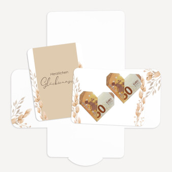 Geldgeschenk Verpackung Hochzeit mit Grußkarte "Trockengras"