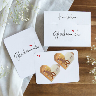 Geldgeschenk Verpackung Hochzeit mit Grußkarte "Kalligrafie"