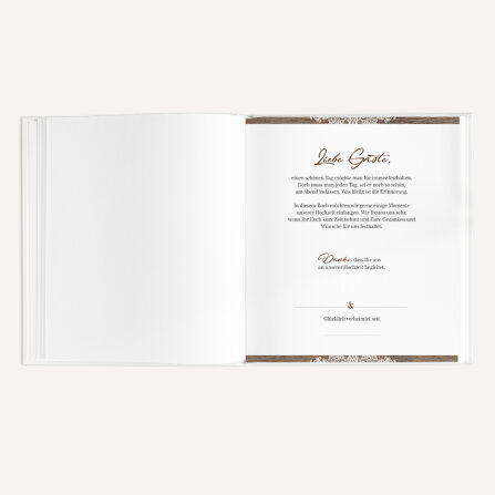 Gästebuch Hochzeit zum Ausfüllen "Holz und Spitze" inkl. personalisiertem Cover