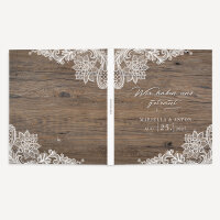 Gästebuch Hochzeit zum Ausfüllen "Holz und Spitze" inkl. personalisiertem Cover