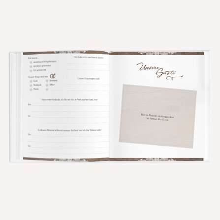Gästebuch Hochzeit zum Ausfüllen "Holz und Spitze" unpersonalisiert