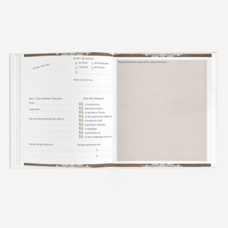 Gästebuch Hochzeit zum Ausfüllen "Holz und Spitze" unpersonalisiert